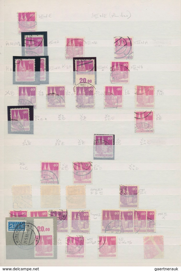 Bizone: 1948/51, BAUTEN-Spezialsammlung gestempelt nach Zähnungen, Wasserzeichen und Typen im Steckb