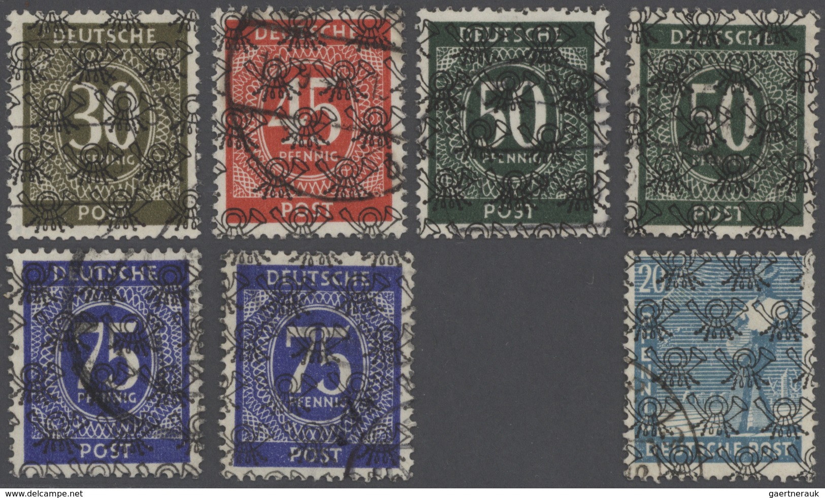 Bizone: Ab 1948. GESTEMPELT-Lot Mit Exportmesse-Block (Mi. Bl. 1a), 6 Versch. Netzaufdrucke (ex 63II - Autres & Non Classés