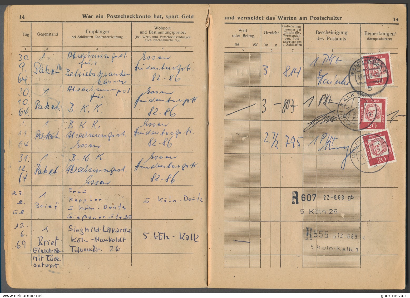 Bundesrepublik Deutschland: 1949/1981, Posteinlieferungsbuch Der Taunus-Apotheke Köln-Kalk, Mit Eint - Colecciones