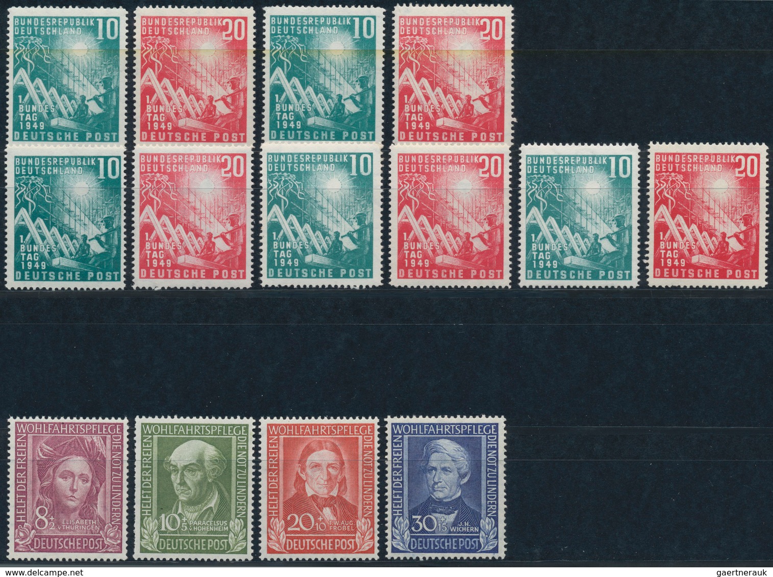 Bundesrepublik Deutschland: 1949/55, Postfrische Partie Folgender Werte: Bund 111-12 5x, 117-20, 121 - Colecciones