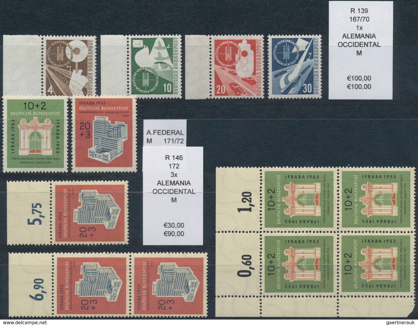 Bundesrepublik Deutschland: 1949/55, Postfrische Partie Folgender Werte: Bund 111-12 5x, 117-20, 121 - Colecciones