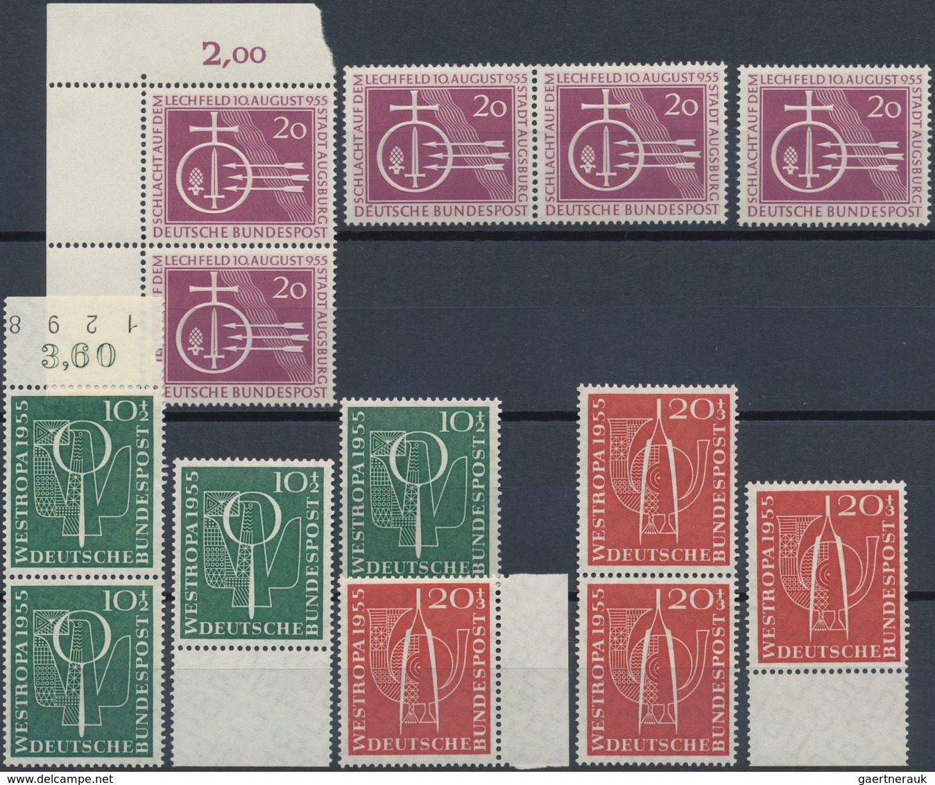 Bundesrepublik Deutschland: 1949/55, Postfrische Partie Folgender Werte: Bund 111-12 5x, 117-20, 121 - Colecciones