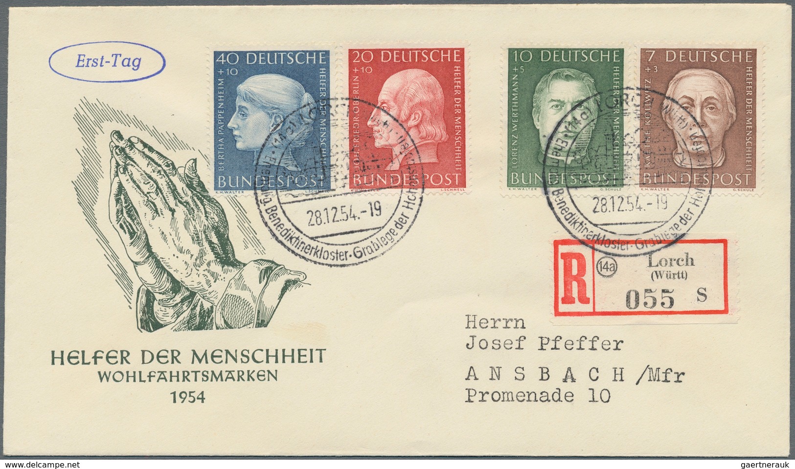 Bundesrepublik Deutschland: 1950/1959, Lot Neun Briefen Und Karten, Dabei FDCs Mit MiNr. 122/22 (Kar - Verzamelingen