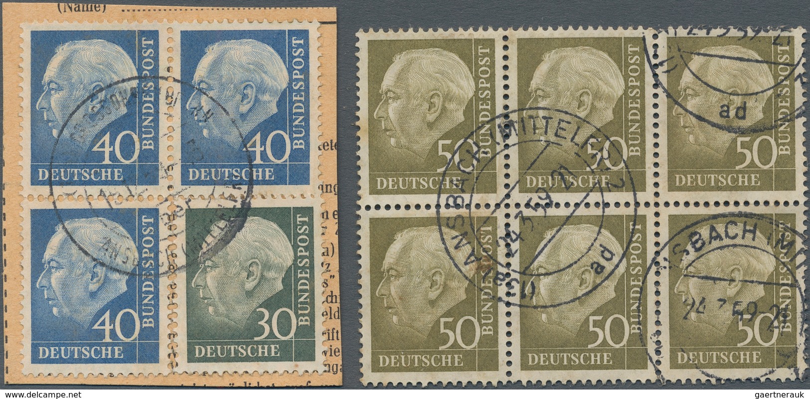Bundesrepublik Deutschland: 1959, Heuss I/II, Reichhaltiger Bestand Paketkartenabschnitte Von ANSBAC - Colecciones