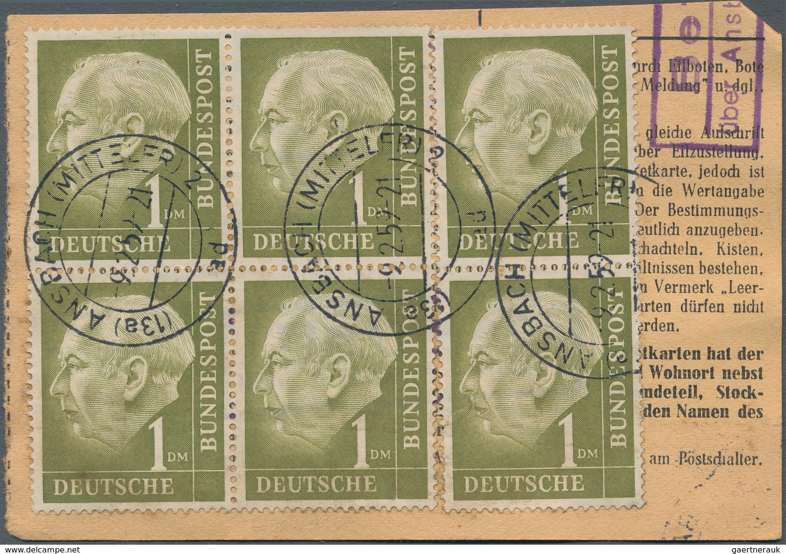 Bundesrepublik Deutschland: 1959, Heuss I/II, Reichhaltiger Bestand Paketkartenabschnitte Von ANSBAC - Colecciones