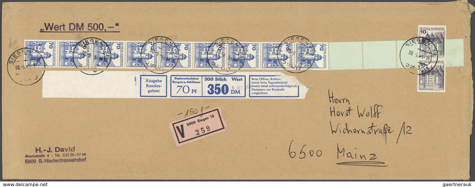 Bundesrepublik - Rollenmarken: 1985/1990, BuS/SWK, Lot Von Sechs Großformatigen Wertbriefen Mit Roll - Roulettes