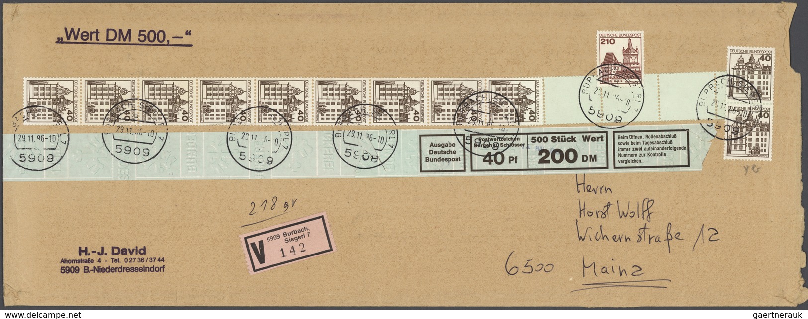 Bundesrepublik - Rollenmarken: 1985/1990, BuS/SWK, Lot Von Sechs Großformatigen Wertbriefen Mit Roll - Roulettes