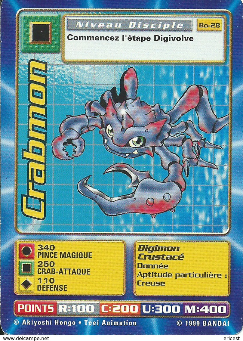 B - CARTE DIGIMON CRABMON 28 FR BON ETAT - Autres & Non Classés