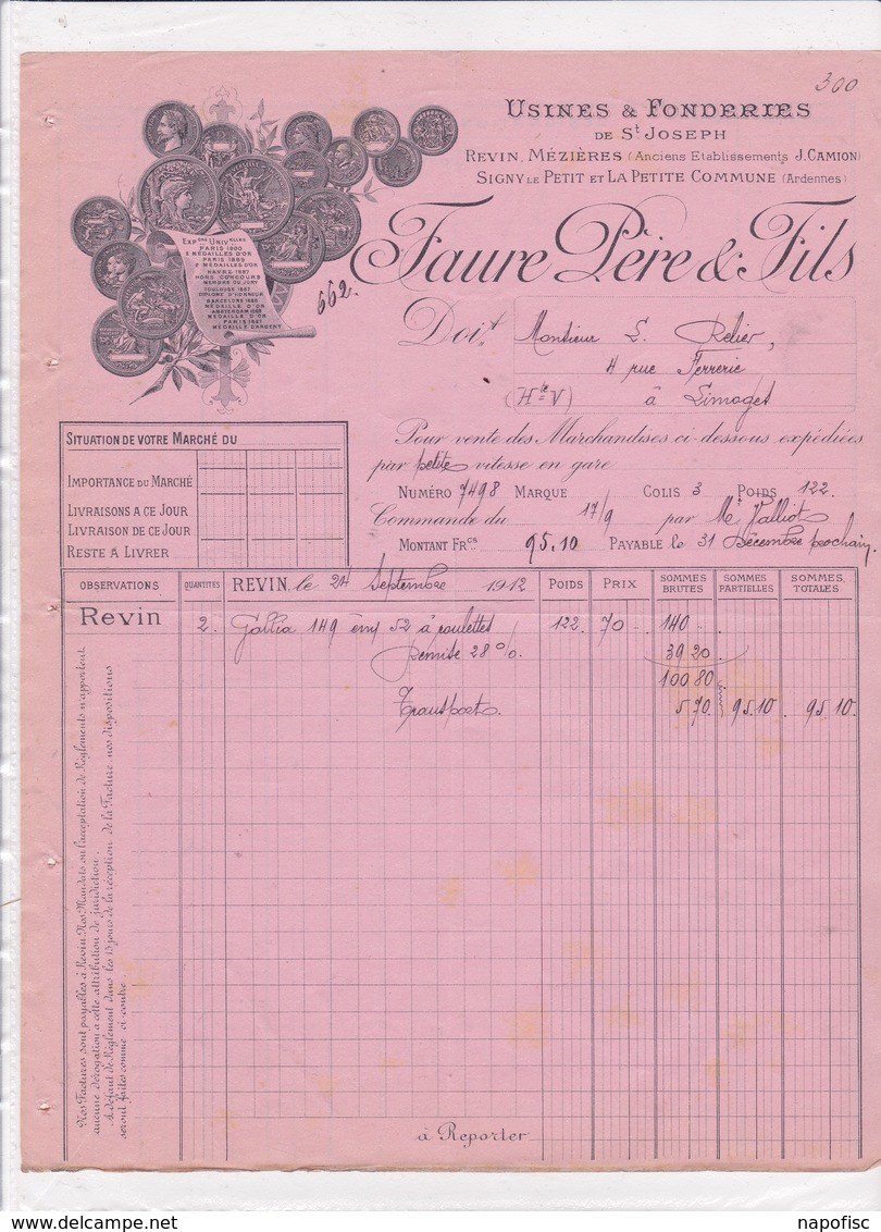 08-Faure Père & Fils...Usines De Fonderies De St Joseph...Revin...(Ardennes)...1912 - Other & Unclassified