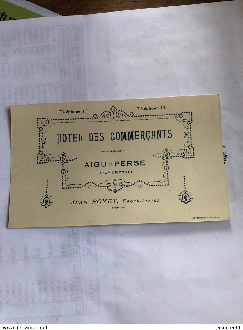 Facture Au Dos De L’Hotel Des Commerçants à Aigueperse (année 1932) - 1900 – 1949