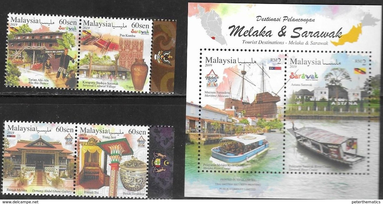 MALAYSIA, 2019, MNH,TOURISM, MELAKA, SARAWAK, SHIPS, BOATS, TEMPLES, 4v+S/SHEET - Other & Unclassified