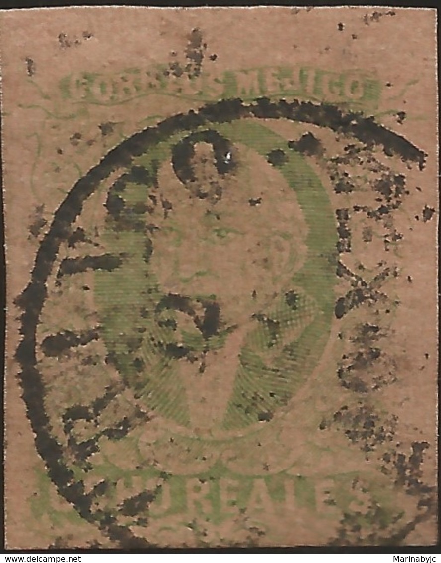 J) 1861 MEXICO, HIDALGO, 8 REALES GREEN, MEXICO DISTRICT, CIRCULAR CANCELLATION, MN - Mexico