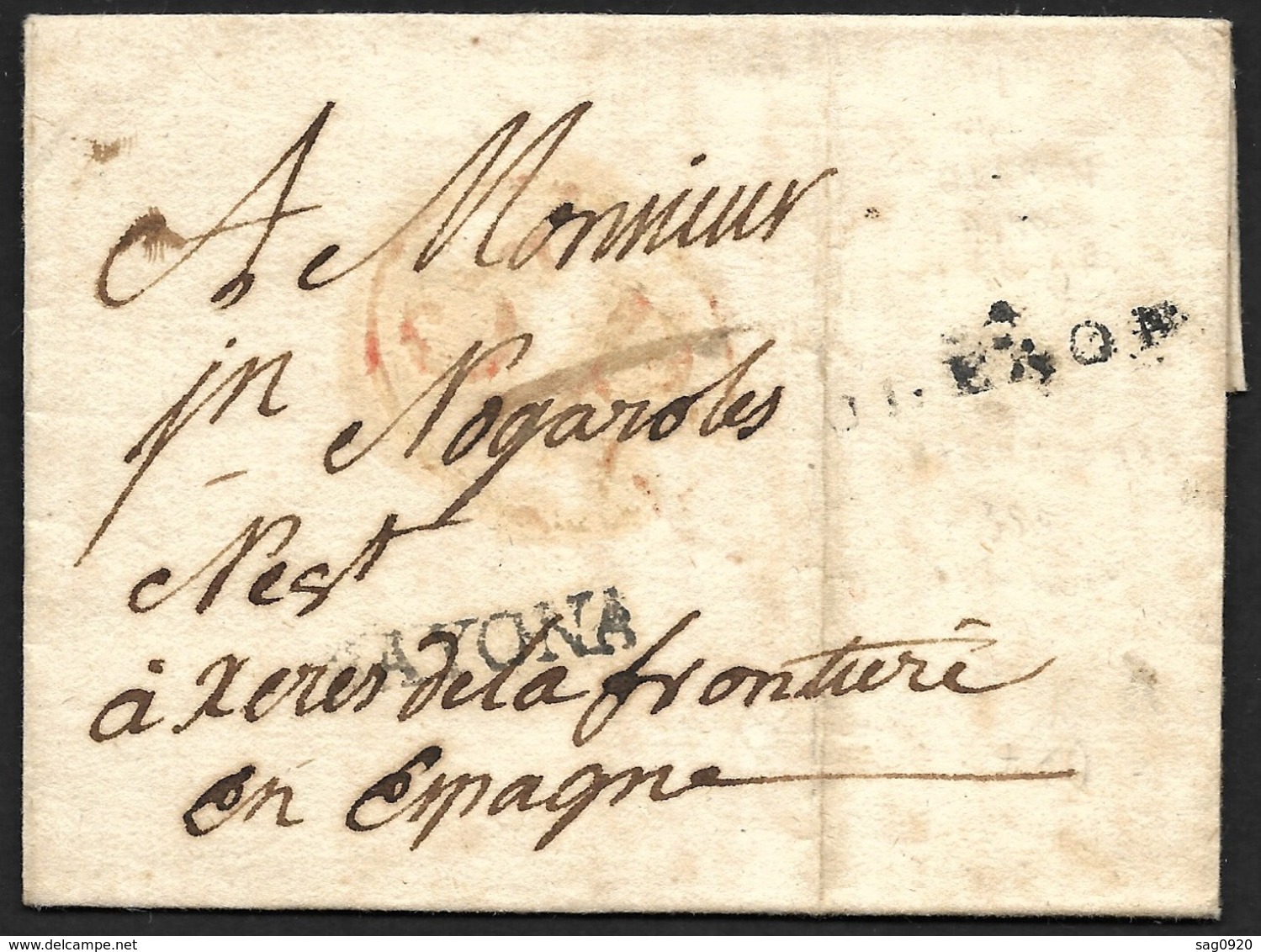 Basses Pyrénées-Lettre Avec Marque 64 OLERON-Pour L'Espagne-Marque BAYONA - 1701-1800: Précurseurs XVIII