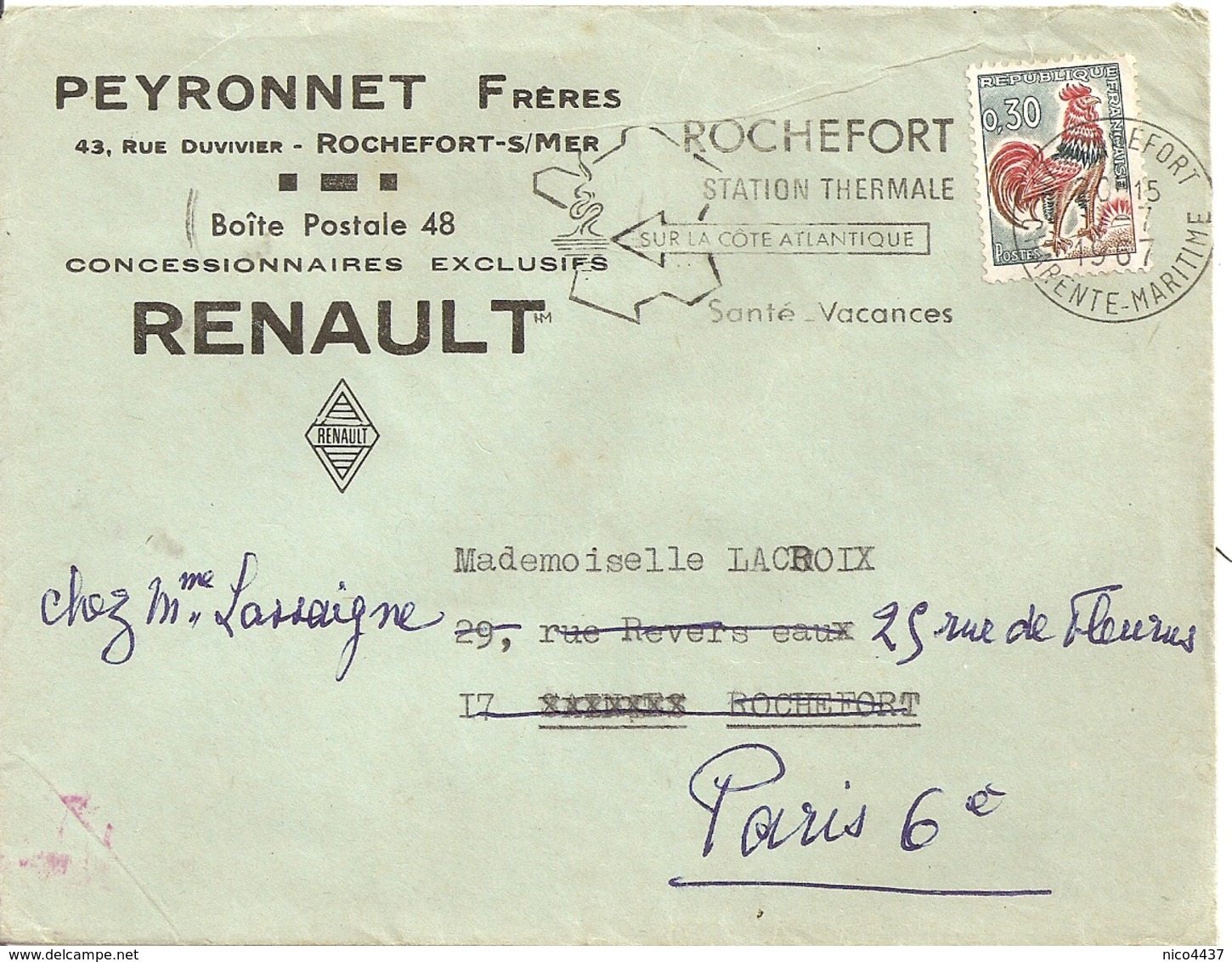 Lettre Peyronnet Freres Concessionnaire Renault Rochefort Sur Mer - 1961-....