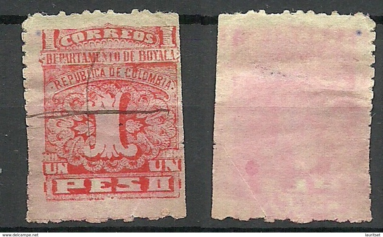 COLOMBIA KOLUMBIEN 1903 Departemento De BOYACA Local Stamp 1 Peso O NB! Corner Fold! - Colombia