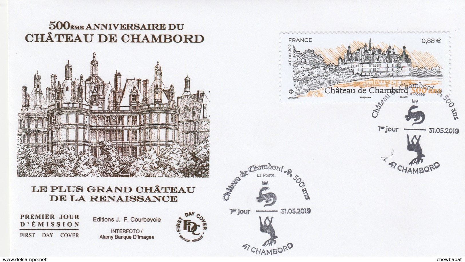 FDC 2019 - 500ème Anniversaire Du Château De Chambord - 1er Jour Le 31.05.2019 à 41 Chambord - 2010-2019