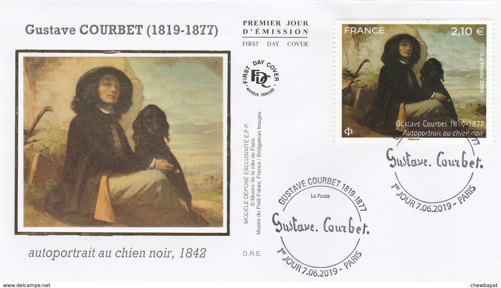 FDC 2019 - Gustave Courbet - Autoportrait Au Chien Noir 1842 - 1er Jour Le 07.06.2019 à 75 Paris - 2010-2019