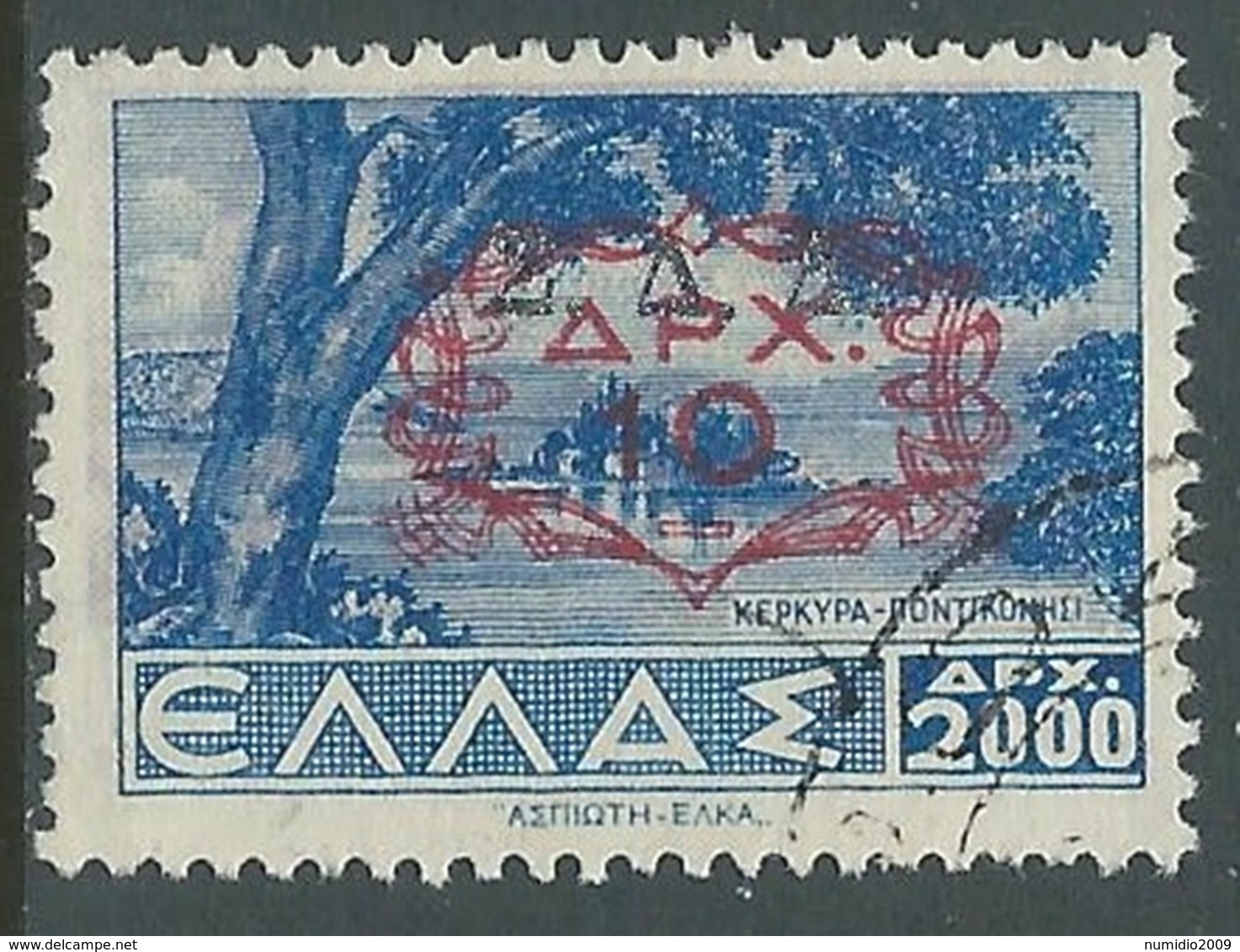 1947 AMMINISTRAZIONE MILITARE GRECA DODECANESO USATO 10 D ROSSO OPACO - I64-8 - Dodecaneso