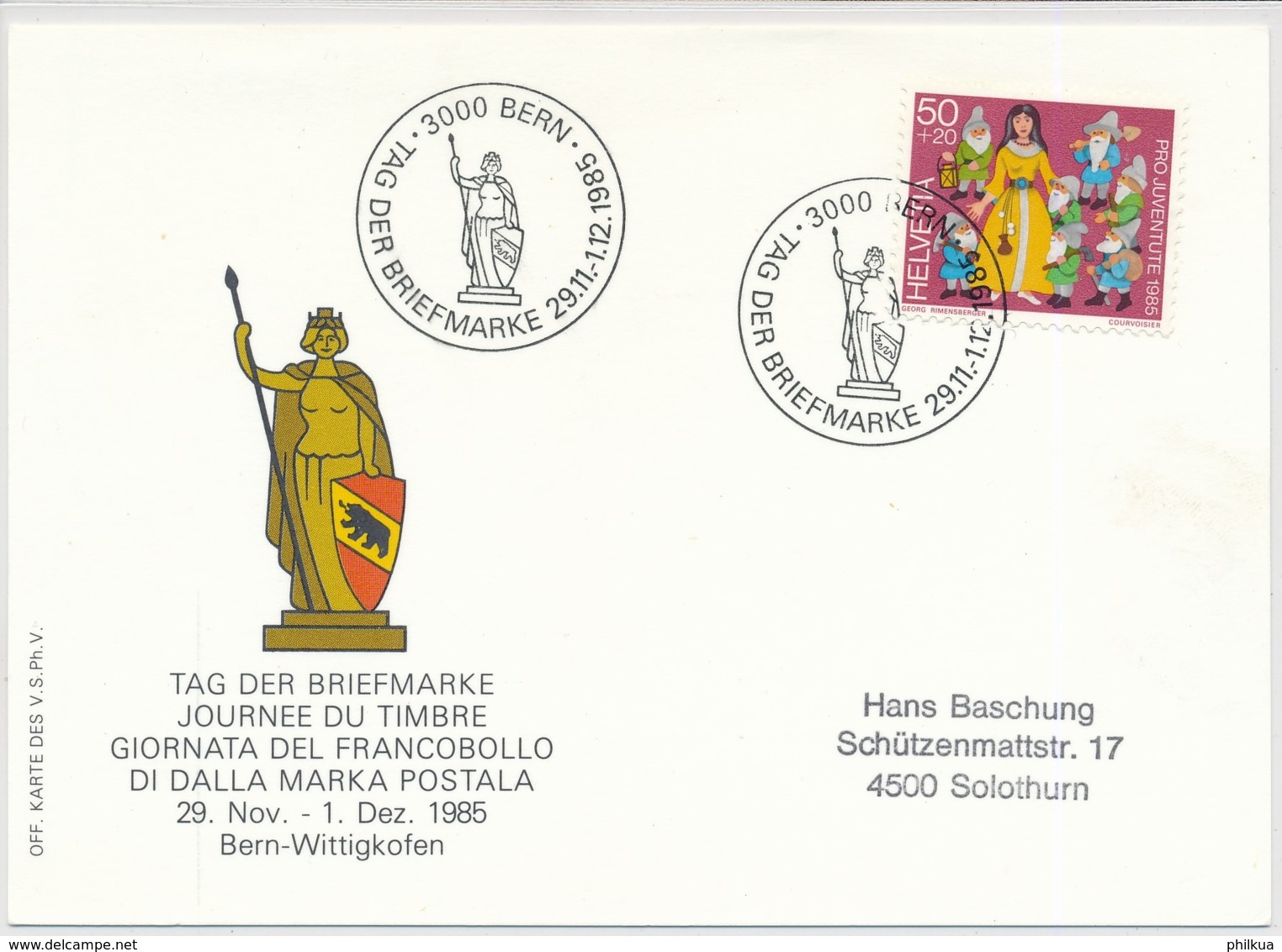 1985 - Tag Der Briefmarke - Journée Du Timbre - Giornata Del Francobolli - BERN - Schweiz -Suisse - Svizzera - Giornata Del Francobollo