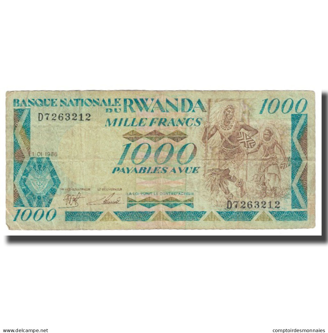 Billet, Rwanda, 1000 Francs, 1988, 1988-01-01, KM:21a, TTB - Rwanda