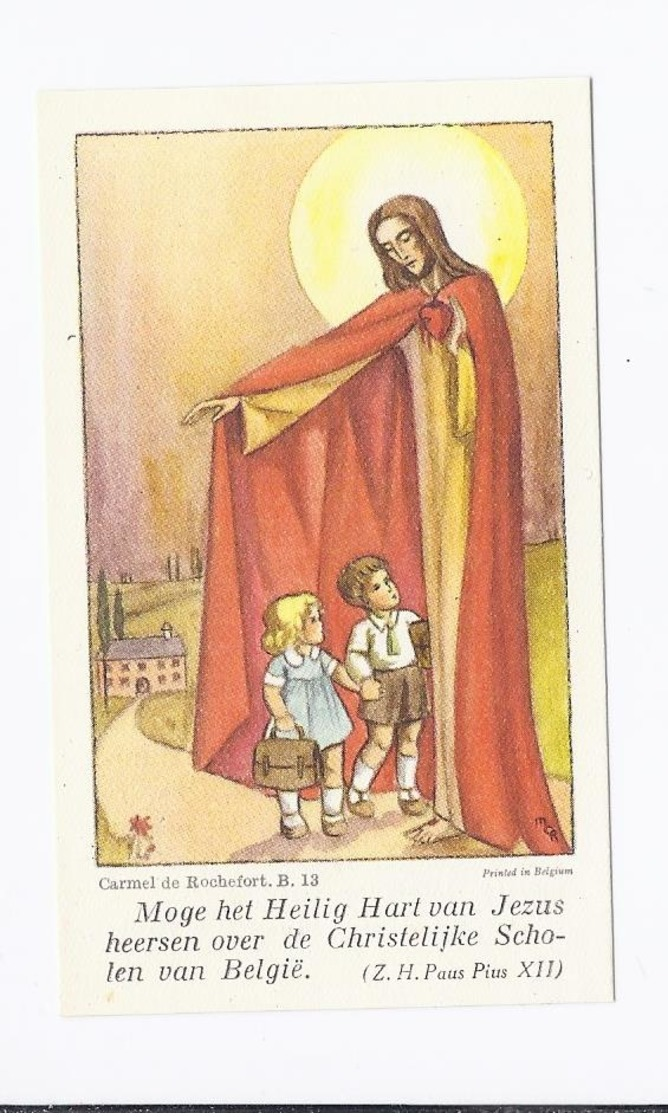 1955 Santini, Image Pieuse, Holy Card MOGE HET HEILIG HART VAN JEZUS HEERSEN OVER DE CHRISTELIJKE SCHOLEN VAN BELGIË - Religion & Esotérisme