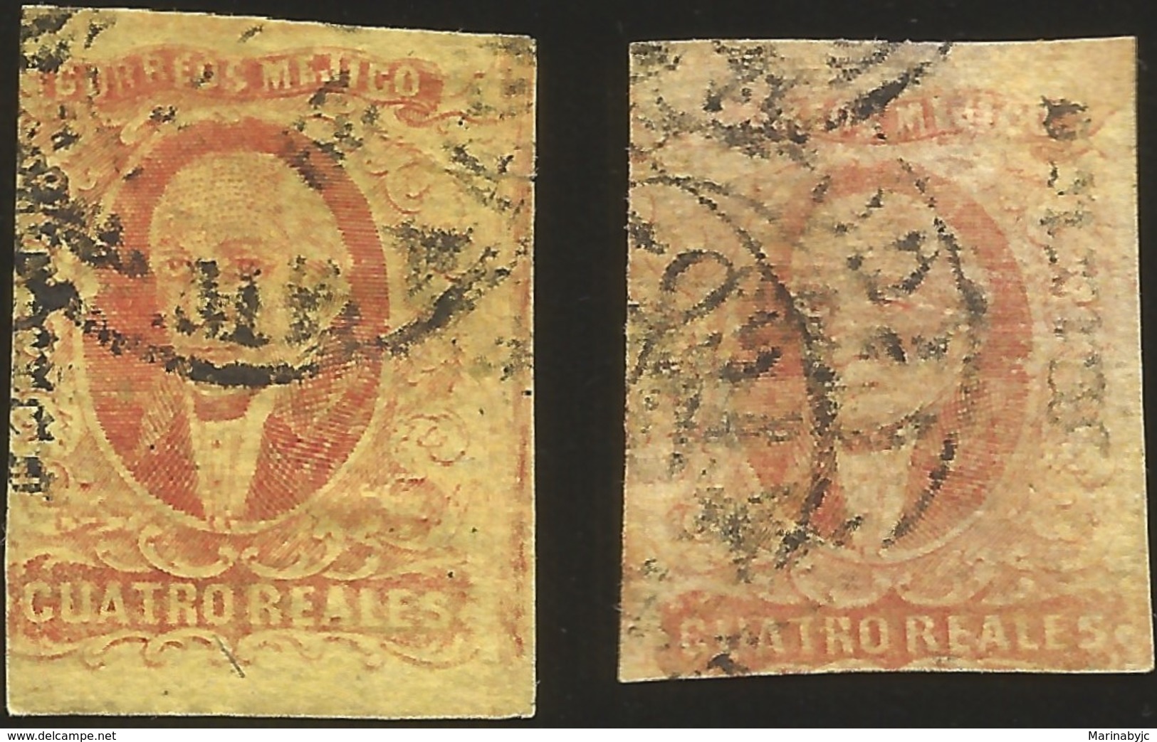 J) 1861 MEXICO, HIDALGO, 4 REALES, DISTRICT MEXICO, NICE COMBINATION, CIRCULAR CANCELLATION, MN - Mexico