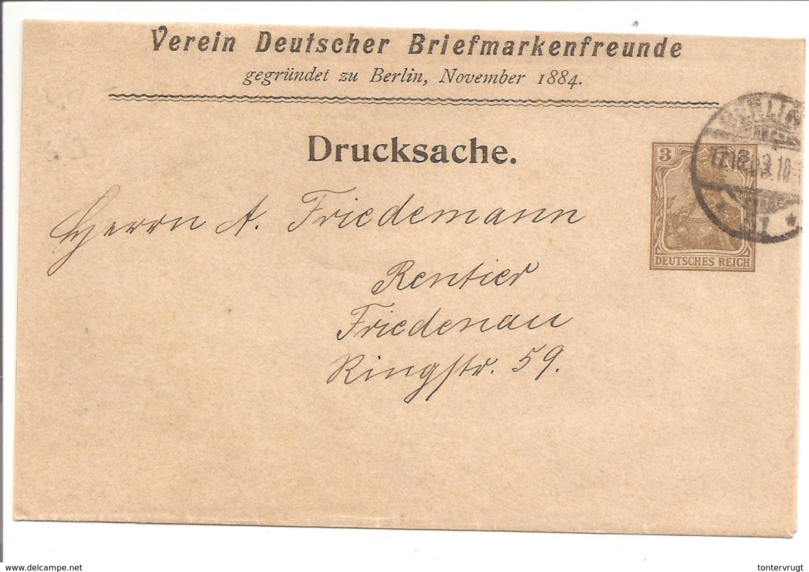 3Pf Streifband Auf Privatbestellung.Germania. Verein Deutscher Briefmarkenfreunde - Sonstige & Ohne Zuordnung