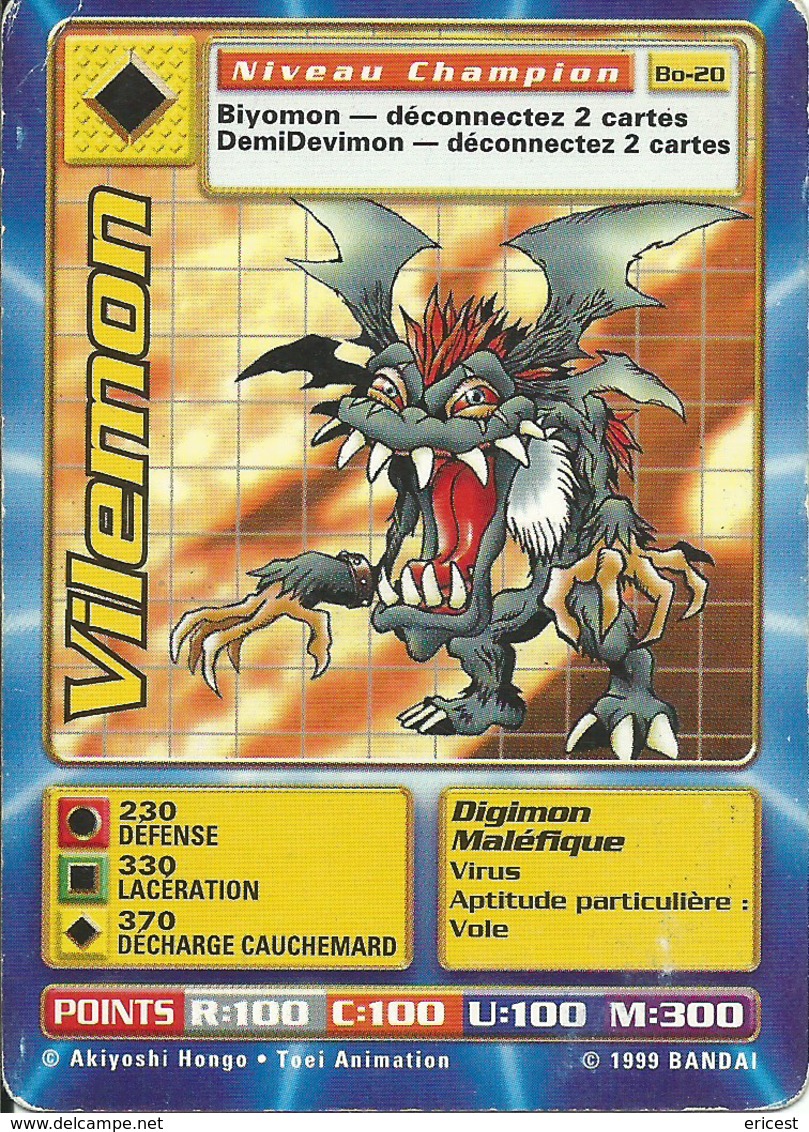 B - CARTE DIGIMON VILEMON BO-20 FR ETAT COURANT (Pli Coin Supérieur Gauche) - Autres & Non Classés