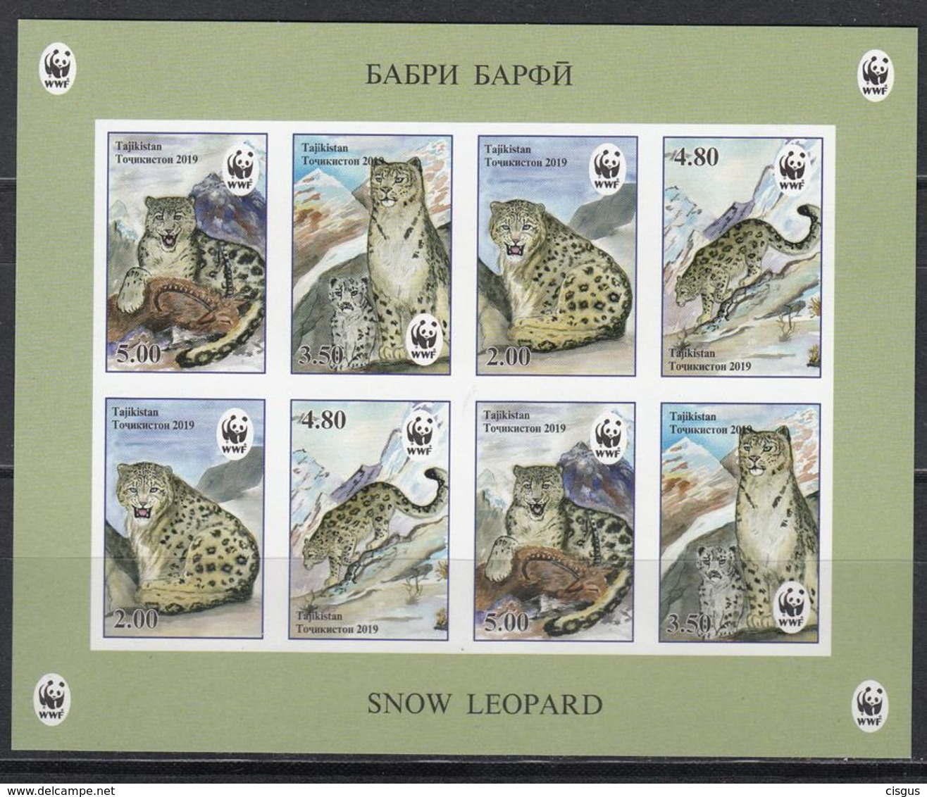 Tajikistan Tadschikistan MNH** 2019 WWF Snow Leopard   Mi 832-35 KB B Imperforated - Tadschikistan