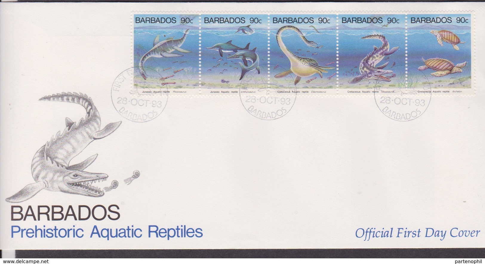 Barbados FDC Dinosauri Dinosaurs Prehistoric Animals - Preistorici