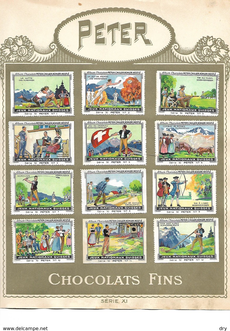 Images Chocolat Peter. 12 Jeux Nationaux Suisses. Collées Sur Feuille Album.  Envoi 1,72 €. - Autres & Non Classés