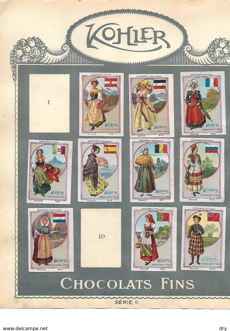 Images Chocolat Kohler. 10 Costumes Nationaux Féminins. Collées Sur Feuille Album.  Envoi 1,72 €. - Autres & Non Classés