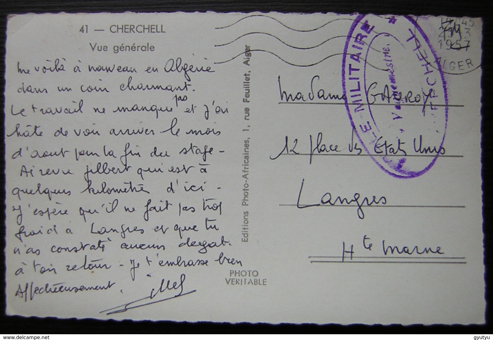 Algérie Cherchell 1957 Cachet De L' Ecole Militaire Sur Carte Postale - Covers & Documents