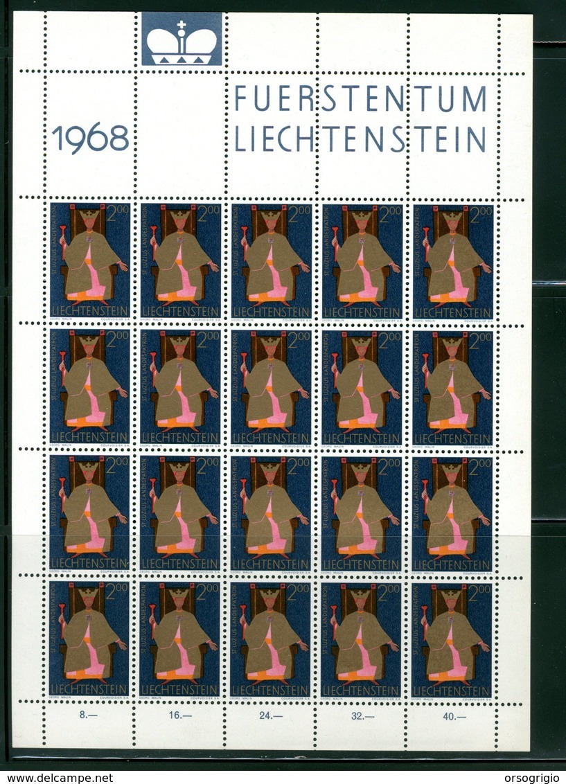 LIECHTENSTEIN - FOGLIO INTERO COMPLETO - NON PIEGATO - MNH LUSSO - 1968 - FUERSTENTUM - Definitives Religion 3v - Blocchi & Fogli