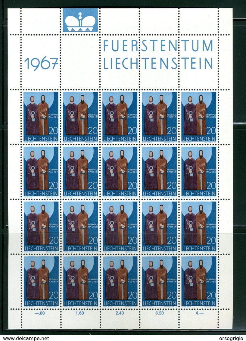 LIECHTENSTEIN - FOGLIO INTERO COMPLETO - NON PIEGATO - MNH LUSSO - 1967 - FUERSTENTUM - Definitives religion 9v