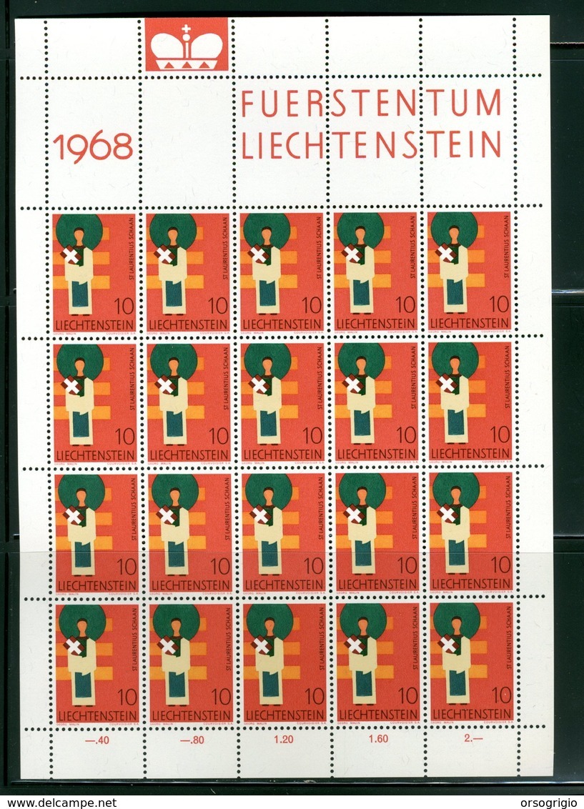 LIECHTENSTEIN - FOGLIO INTERO COMPLETO - NON PIEGATO - MNH LUSSO - 1967 - FUERSTENTUM - Definitives religion 9v