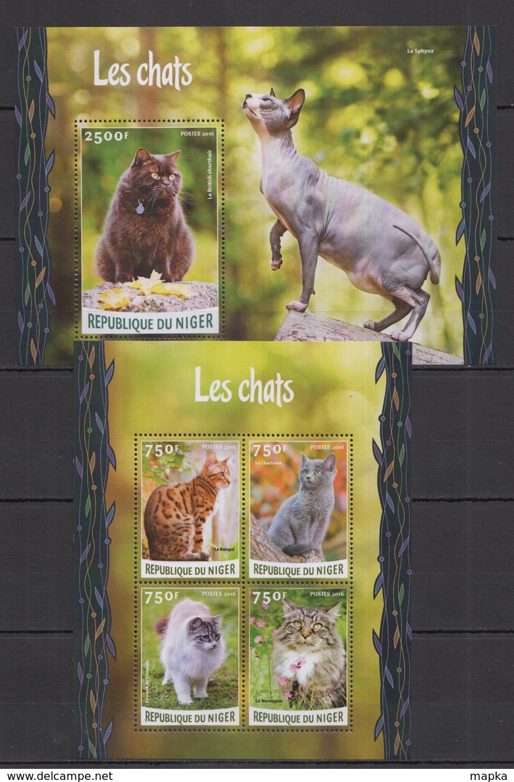 ST1960 2016 NIGER FAUNA DOMESTIC ANIMALS PETS CATS LES CHATS KB+BL MNH - Gatti