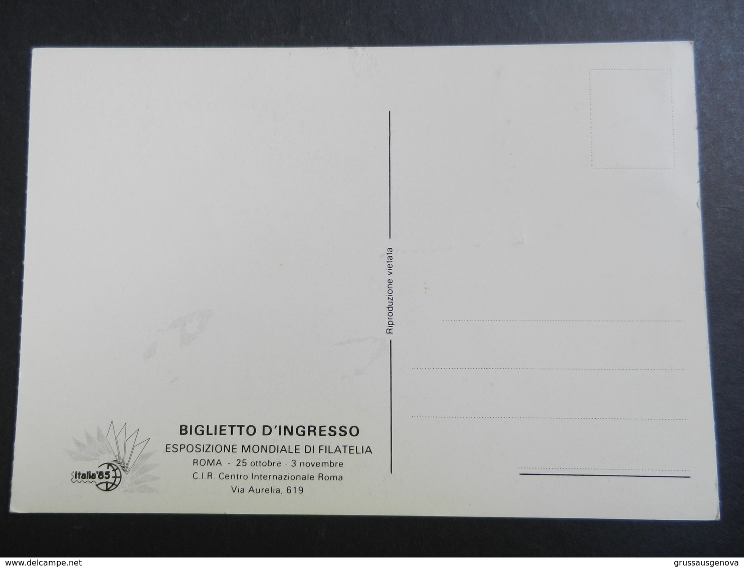 19942) ITALIA 85 ESPOSIZIONE FILATELICO NUMISMATICA BIGLIETTO INGRESSO NON VIAGGIATA MA FRANCOBOLLO TIMBRATO - Exhibitions