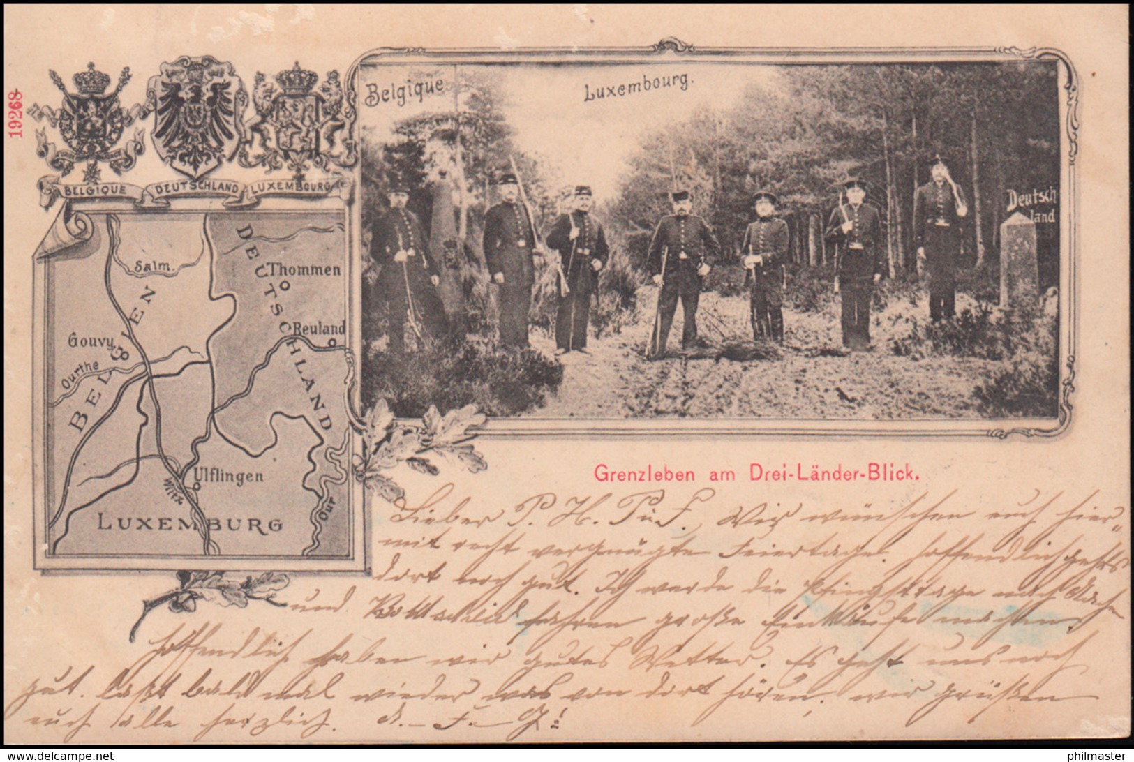 55 Germania Reichspost Auf AK Grenzleben Im Drei-Länder-Blick, OUDLER Mai 1901 - Autres & Non Classés