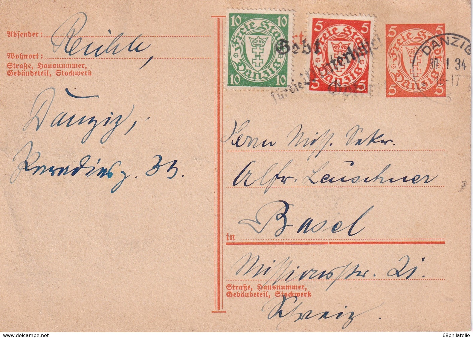 DANZIG 1934  ENTIER POSTAL/GANZSACHE/POSTAL STATIONERY  CARTE - Ganzsachen