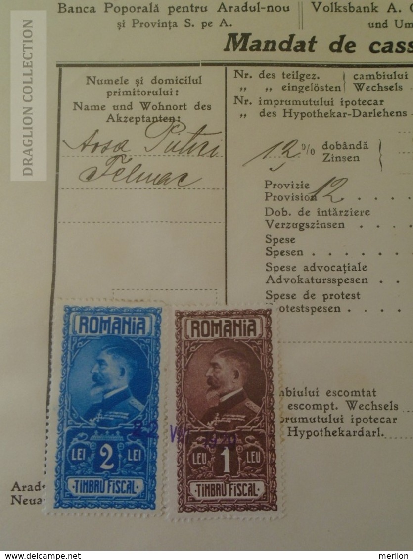 KA402.6 Romania Volksbank Neuarad - Aradul-Nou - Mandat De Cassa- Kassa Anweisung Arad - Felnac -stamp Ca 1929 - Other & Unclassified