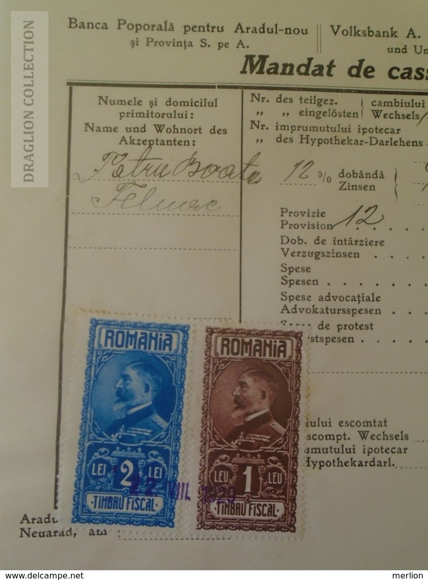 KA402.8 Romania Volksbank Neuarad - Aradul-Nou - Mandat De Cassa- Kassa Anweisung Arad - Felnac -stamp Ca 1929 - Otros & Sin Clasificación