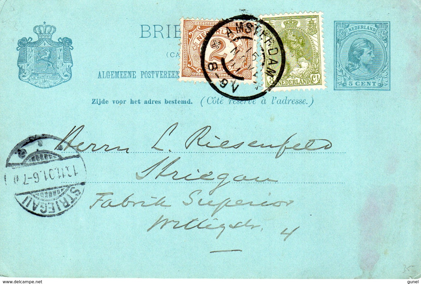 15 NOV 1901  Buiten Gebruikgestelde Bk G 31 Opnieuw Gefrankeerd Juist Tarief  V Amsterdam Naar Striegau - Brieven En Documenten