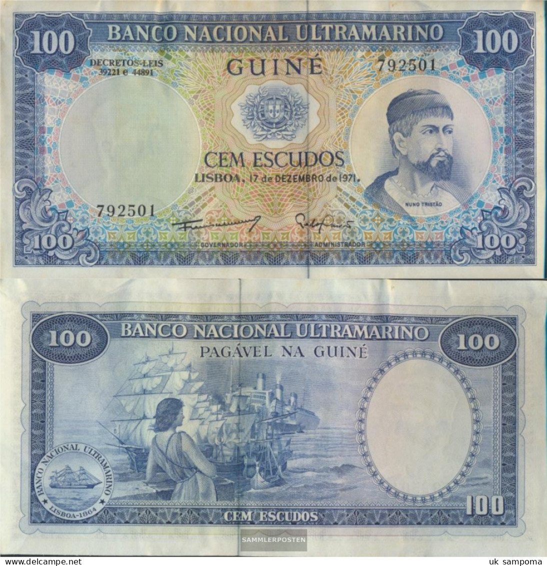 Portuguese Guinea Pick-number: 45a Uncirculated 1971 100 Escudos - Guinée