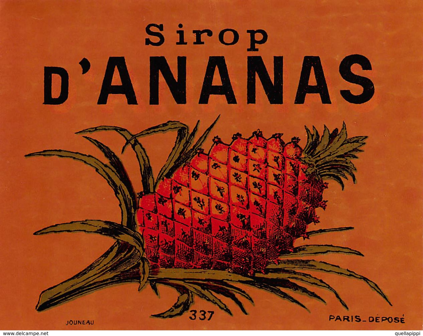 D9316 " SIROP D'ANANAS - PARIS"  GOMMATA AL VERSO, ETICHETTA ORIGINALE, FINE XIX SEC. - Altri & Non Classificati