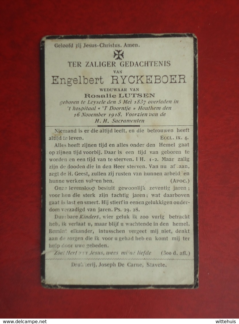 Engelbert Ryckeboer - Lutsen Geboren Te Leysele 1837 En  Overleden Houthem 1918   (2scans) - Religion & Esotérisme