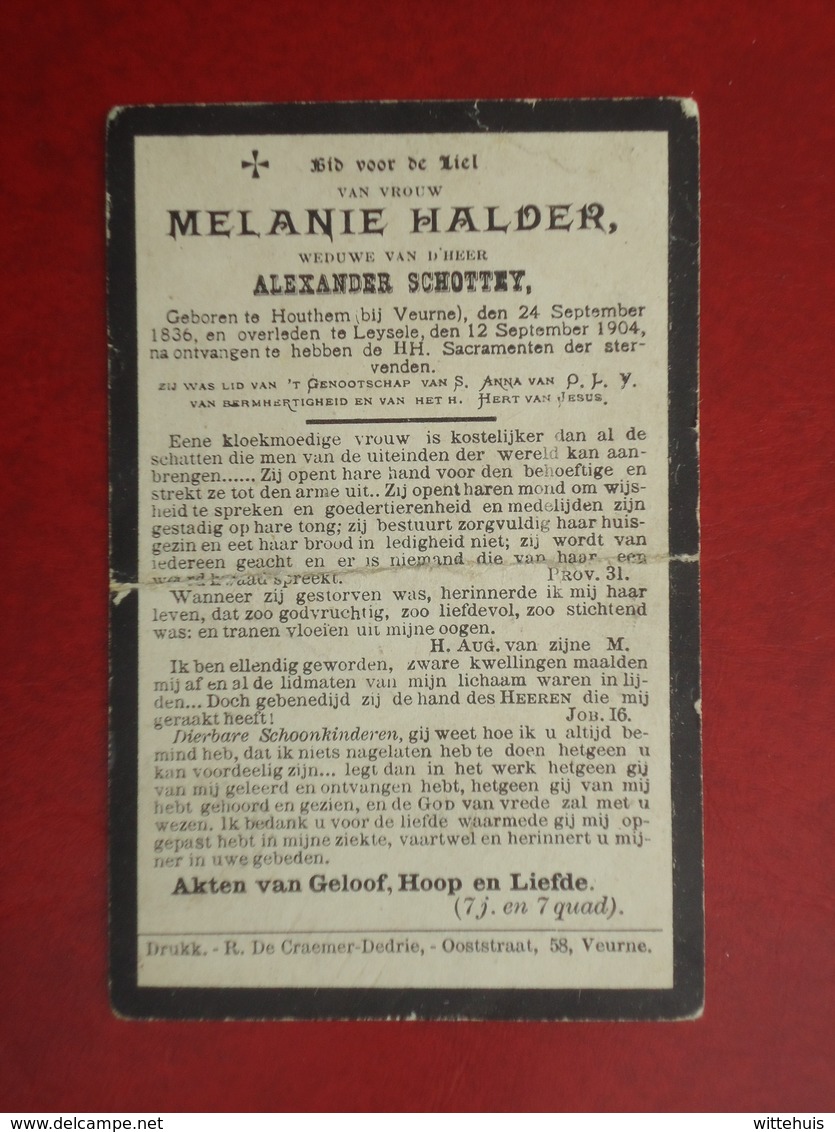 Melanie Halder - Schottey Geboren Te Houthem 1836 En  Overleden Te Leysele 1904   (2scans) - Religion & Esotérisme