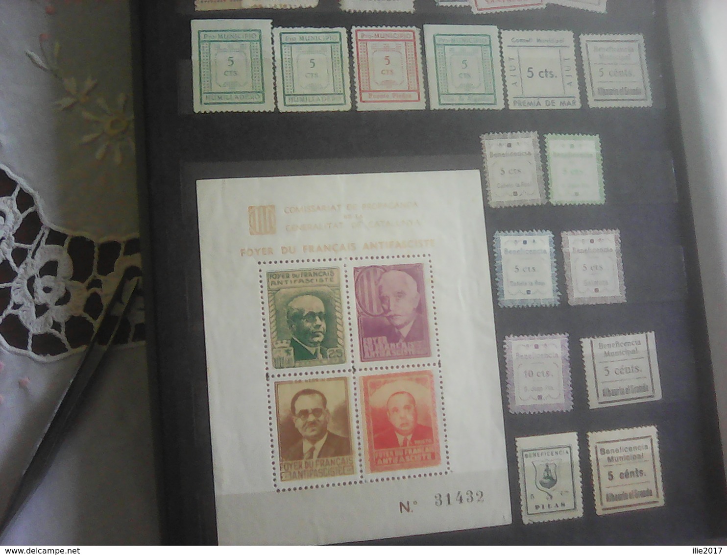 Stamps From Spania, Tip Pro Municipio, Beneficencia And Block Foyer Du Francais Antifasciste - Spanish Civil War Labels