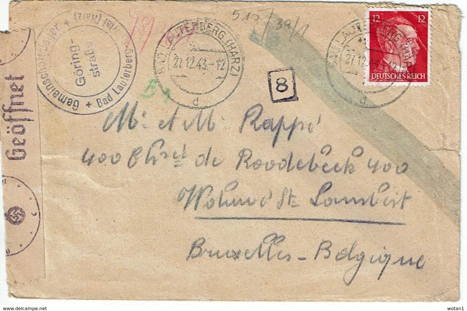 Lettre "Charles Rappé - Gemeinschaftslager" De LAUTERBERG (27-12-43) à WOLUWE-ST-LAMBERT + Censures Diverses - Lettres & Documents