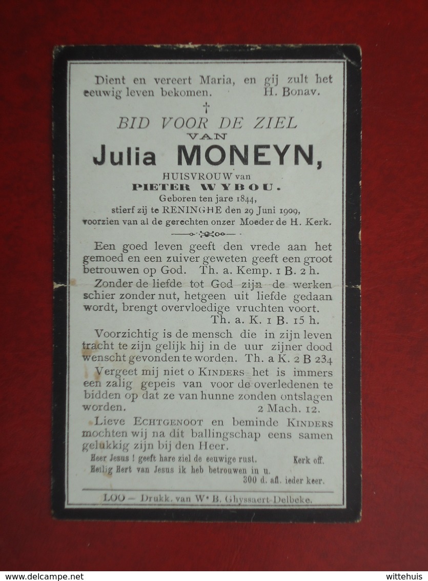Julia Moneyn - Wybou Geboren Ten Jare 1844 En Overleden Te Reninghe 1909   (2scans) - Religion & Esotericism